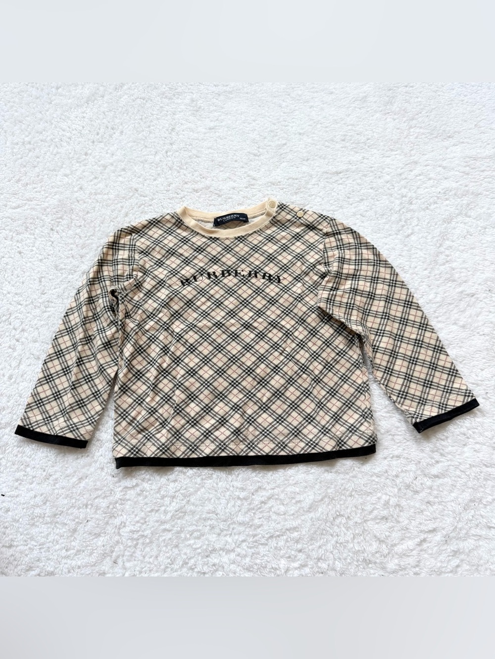 Burberry Toddler Boy Girl Nova Check Tee Shirt Long Sleeve Plaid Beige 2T 90